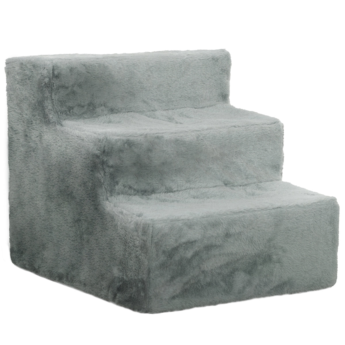 PawHut Faltbare Haustiertreppe, 3 Stufen, waschbarer Plüschbezug, Spanplatte, 46 x 35 x 35 cm, Hellgrau