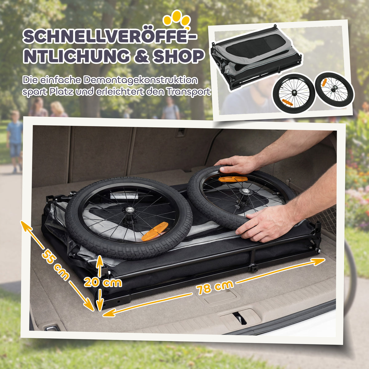 PawHut Faltbar Fahrradanhänger für Mittelgroße Hunde bis 20kg mit herunterklappbare Rampe Reflektoren – Produktabbildung 7