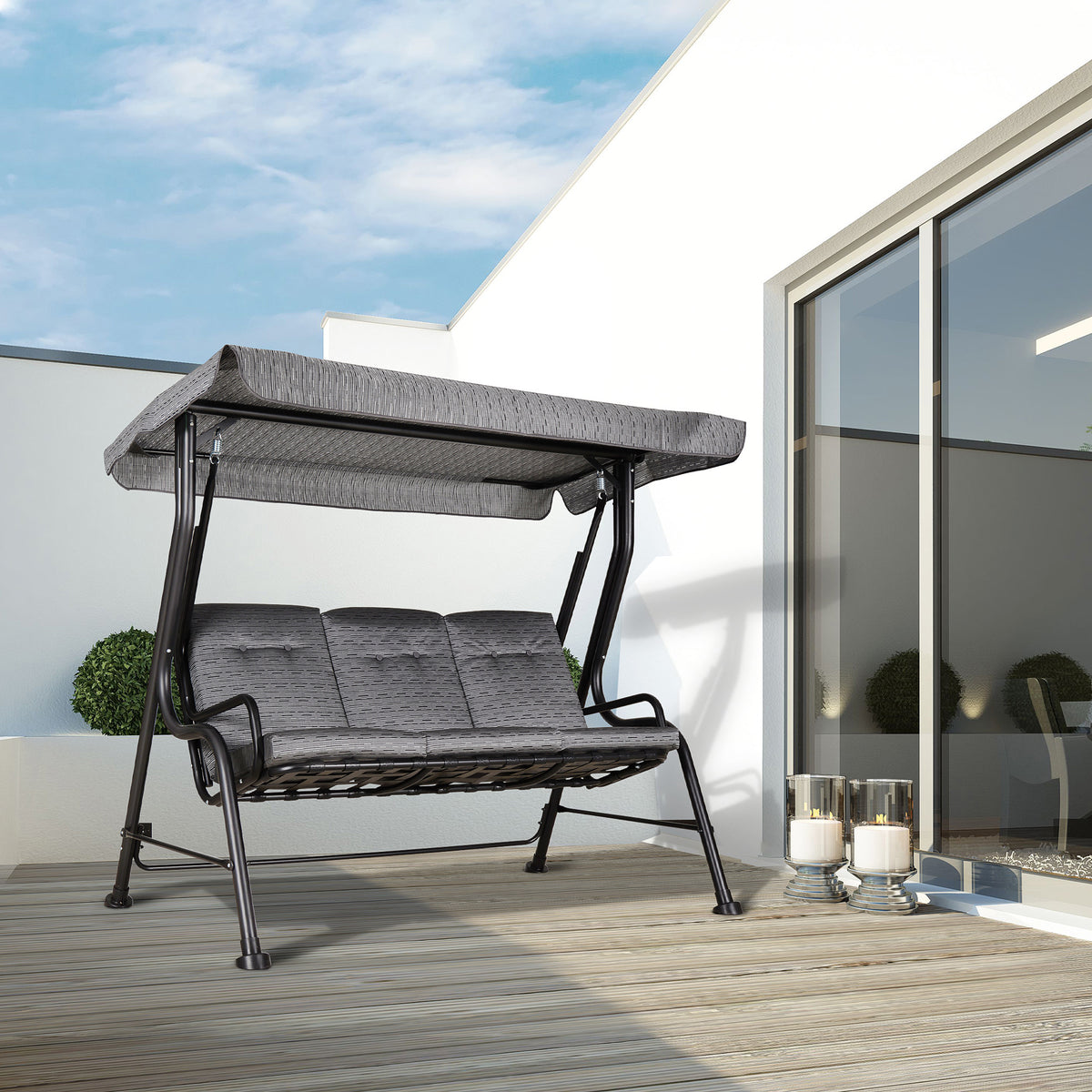Outsunny 3-Sitzer Hollywoodschaukel, Gartenschaukel, Verstellbares Sonnendach, Abnehmbare Kissen, Grau – Produktabbildung 2
