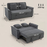 HOMCOM Futon-Schlafsofa, verstellbare Rückenlehne, 2-Sitzer mit 2 Kissen, Dunkelgrau – Produktabbildung 3