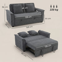 HOMCOM Futon-Schlafsofa, verstellbare Rückenlehne, 2-Sitzer mit 2 Kissen, Dunkelgrau – Produktabbildung 3