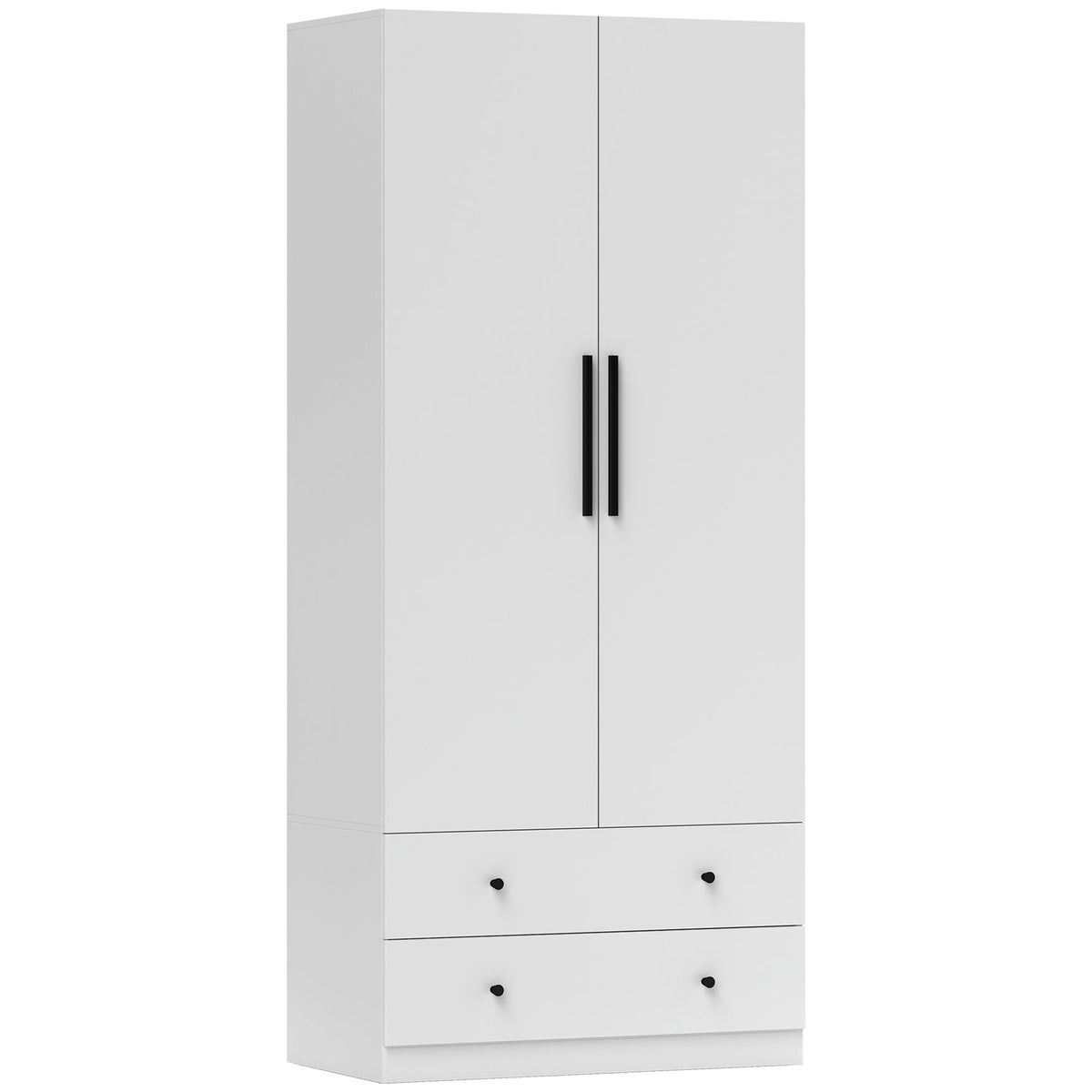 HOMCOM Kleiderschrank, 2 Türen, Hängebereich, Kleiderstange, 2 Schubladen, MDF, Weiß