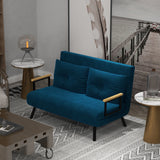 HOMCOM Schlafsofa 2er-Sofa Samtsofa, Schlaffunktion, inkl. 2 Kissen, Samtoptik, Natur + Blau – Produktabbildung 2