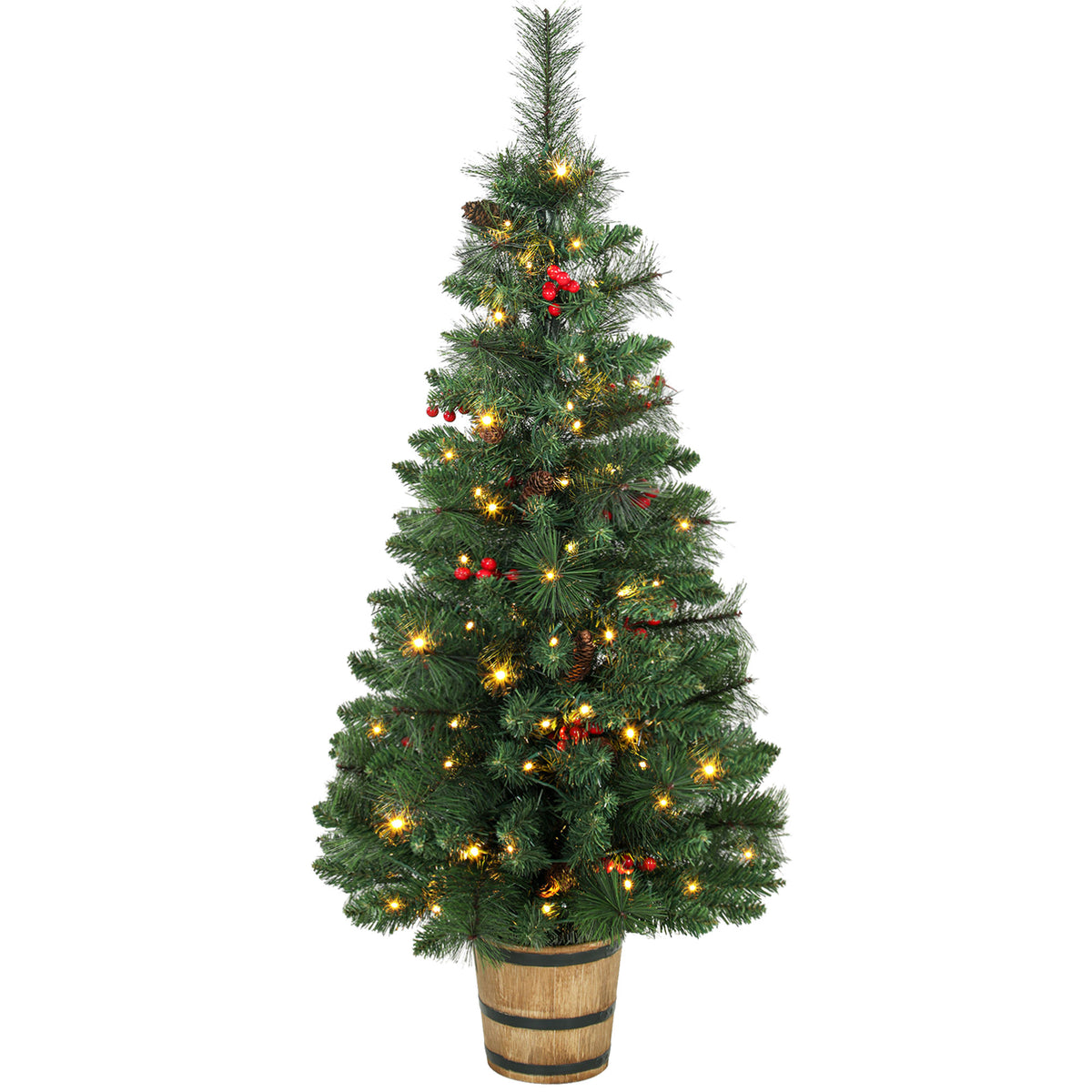 HOMCOM Künstlicher Weihnachtsbaum, 120 cm Christbaum mit 100 LED-Beleuchtung 131 Spitzen Beeren, 2