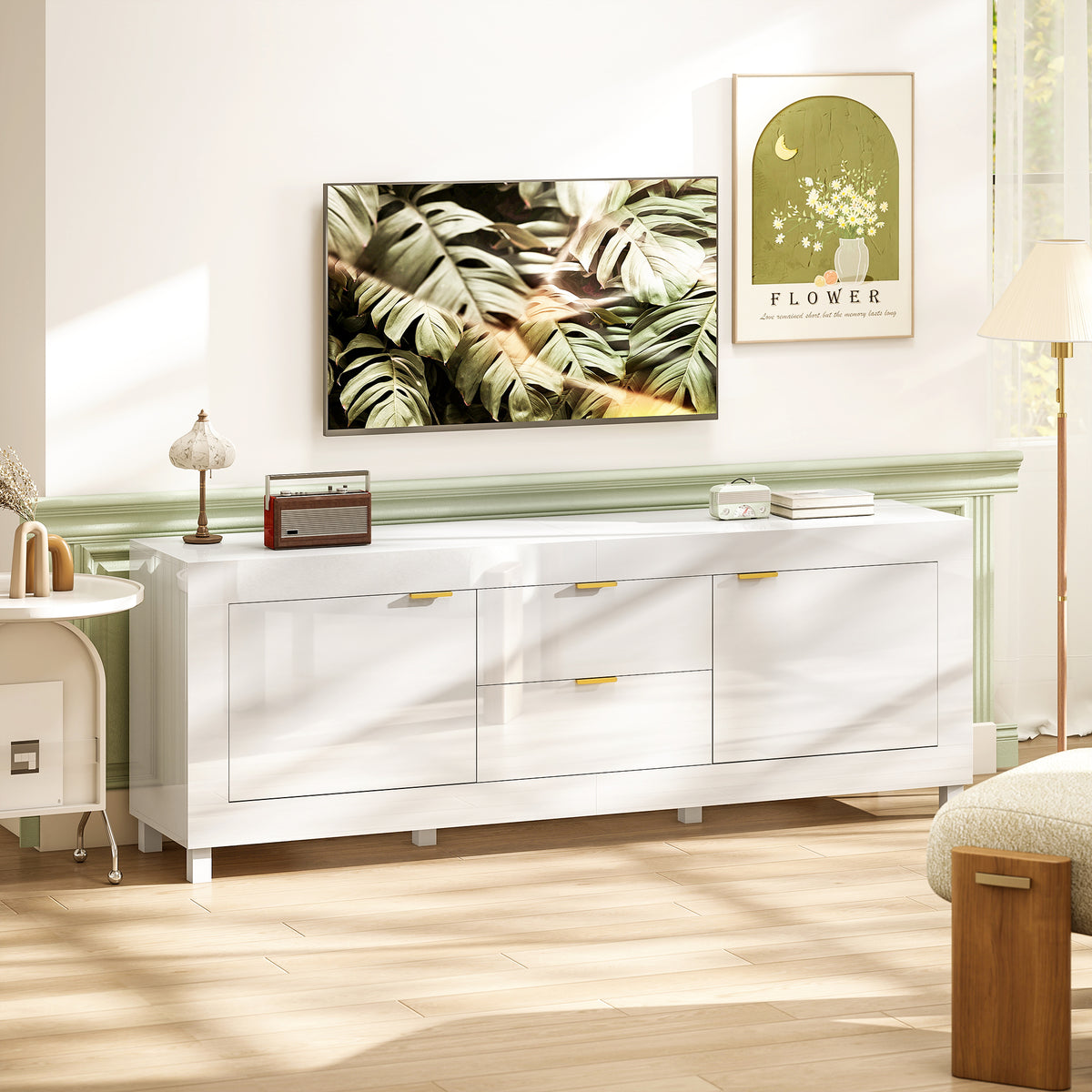 HOMCOM TV-Schrank für Fernseher bis zu 75 Zoll, modernes Entertainment-Center mit 2 Schränken und 2 – Produktabbildung 2