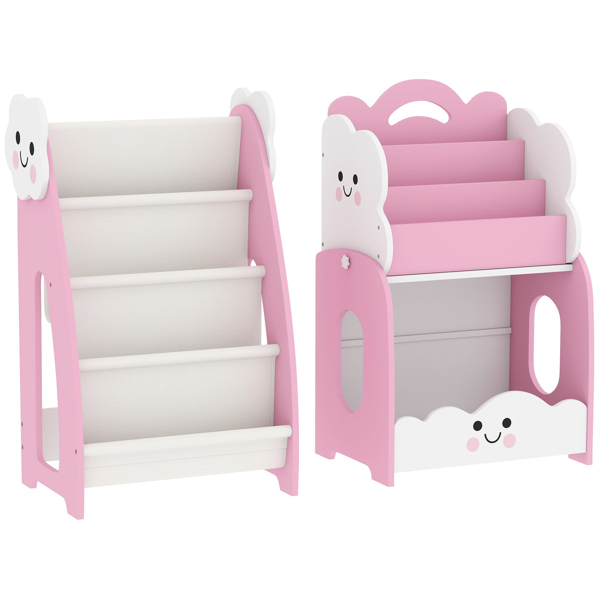 3-in-1 Kinderregal mit Spielzeugaufbewahrung, Modularer Bücherregal mit 4 Taschen & 3 Ebenen sowie