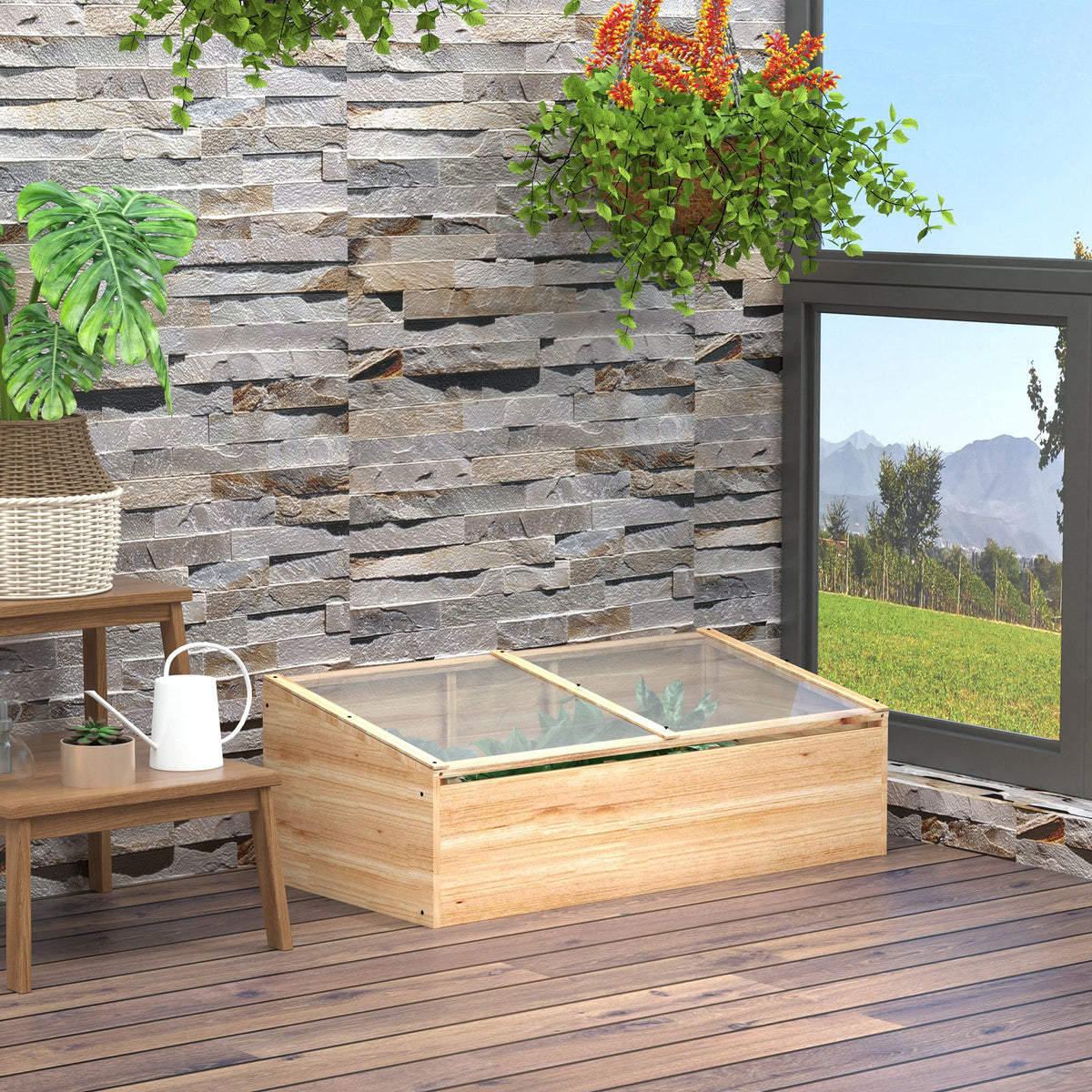 Gewächshaus Holz Frühbeet Frühbeetkasten Treibhaus Garten & Pflanzkasten-System für Garten Balkon, 100 x – Produktabbildung 2