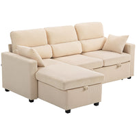HOMCOM Verstellbares Bettsofa, L-förmiges Gästesofa mit Bettfunktion, Stauraum, Kissen, für Wohnzimmer