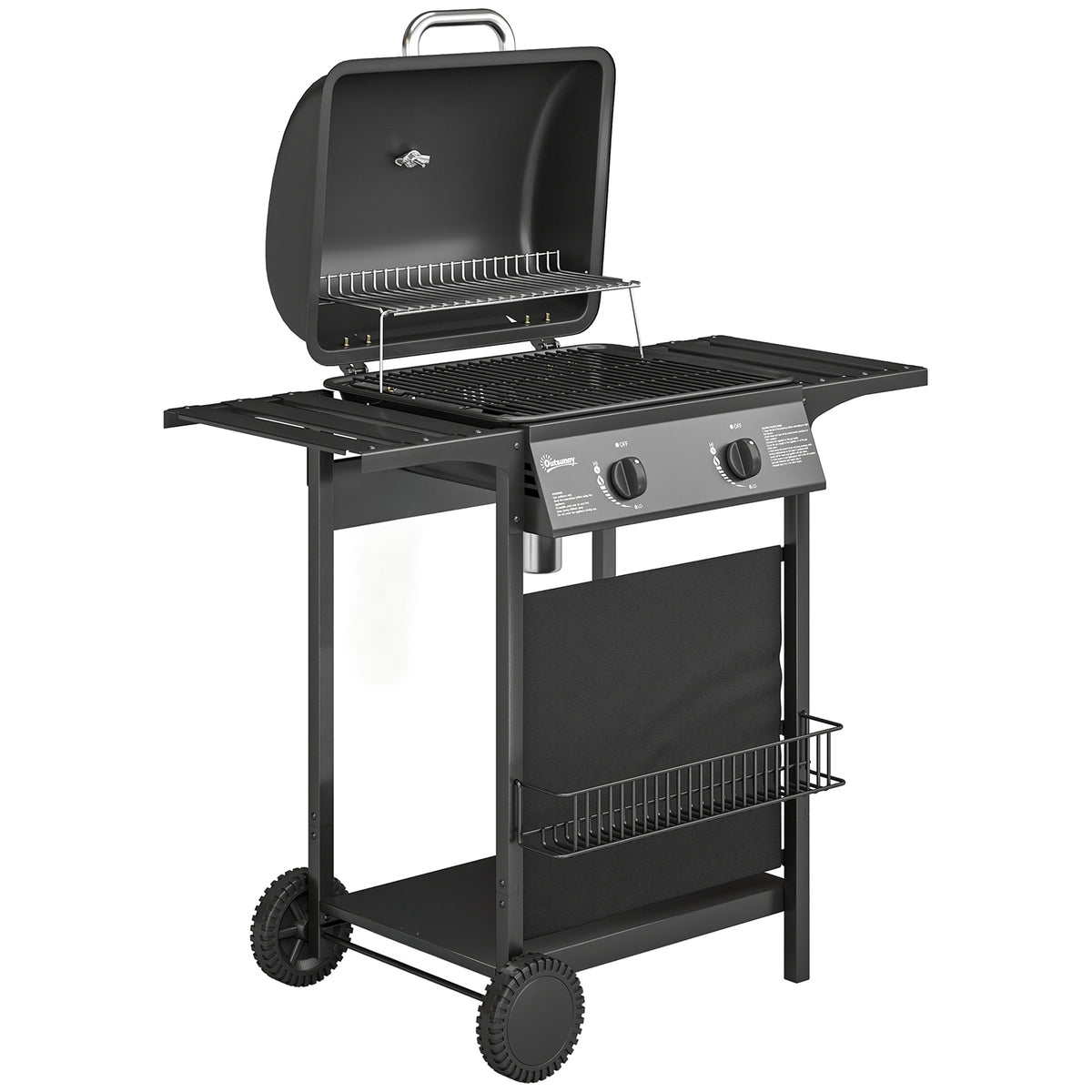 Outsunny Gasgrill 5 KW 2 Brenner BBQ Grillwagen Edelstahl inkl Seitentisch Unterkorb Frontabdeckung