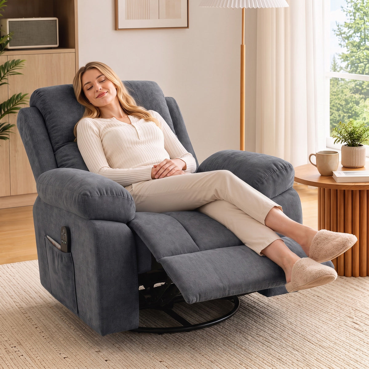 HOMCOM Relaxsessel Fernsehsessel 360° Drehbarer Massagesessel mit Wärme, Massage, Chenille-Optik – Produktabbildung 2