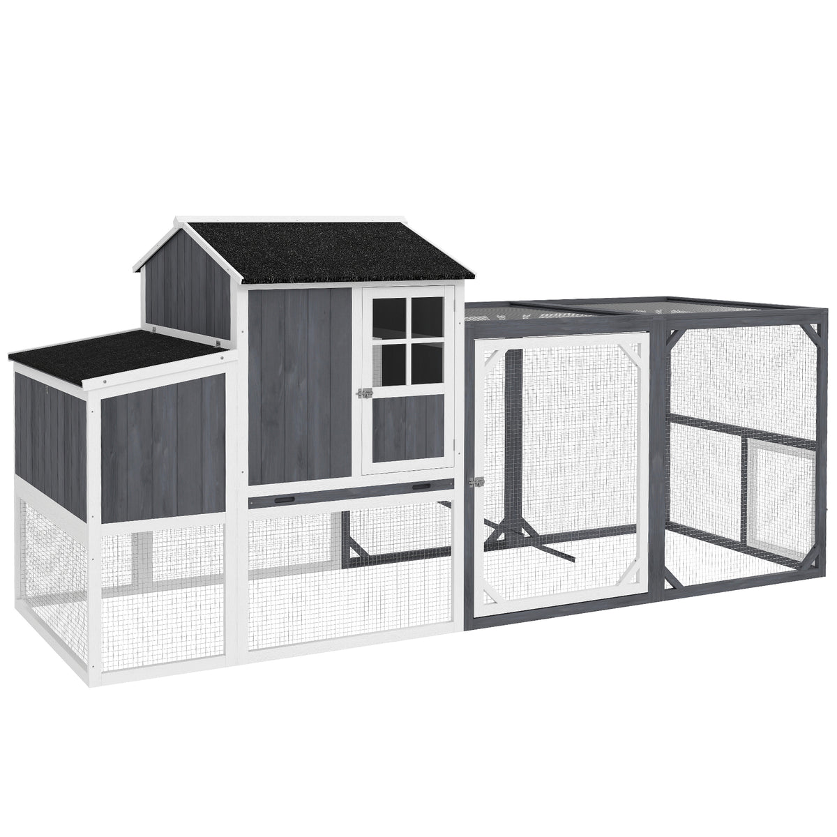 PawHut Hühnerstall mit Auslauf für 3-4 Hühner, 3-tlg. Nistkasten, 1,9 m² Fläche, Tannenholz, Grau