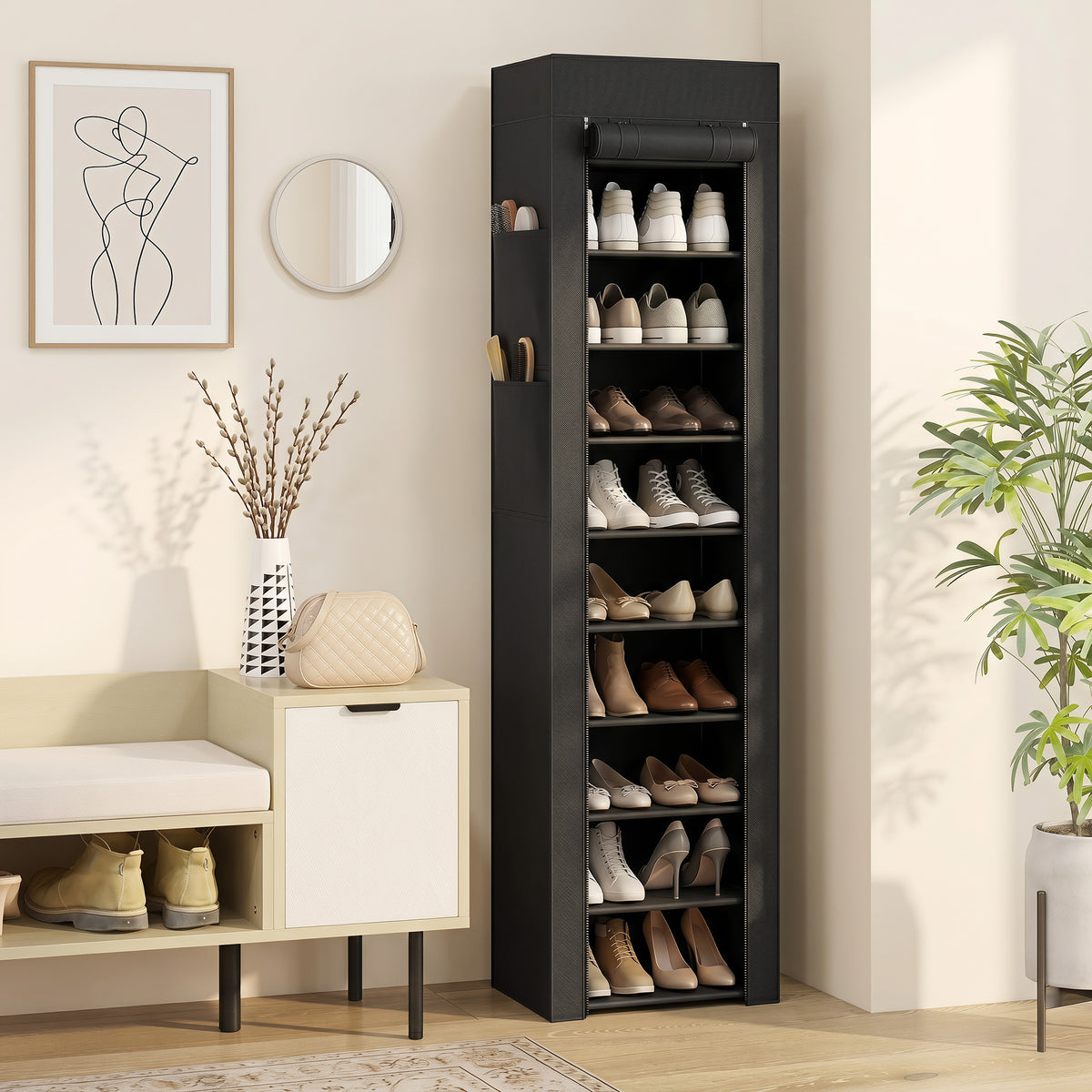 HOMCOM Schuhregal aus Metall mit staubdichtem Stoffbezug, für bis zu 20 Paar Schuhe, 45 x 30 x 175 cm – Produktabbildung 2