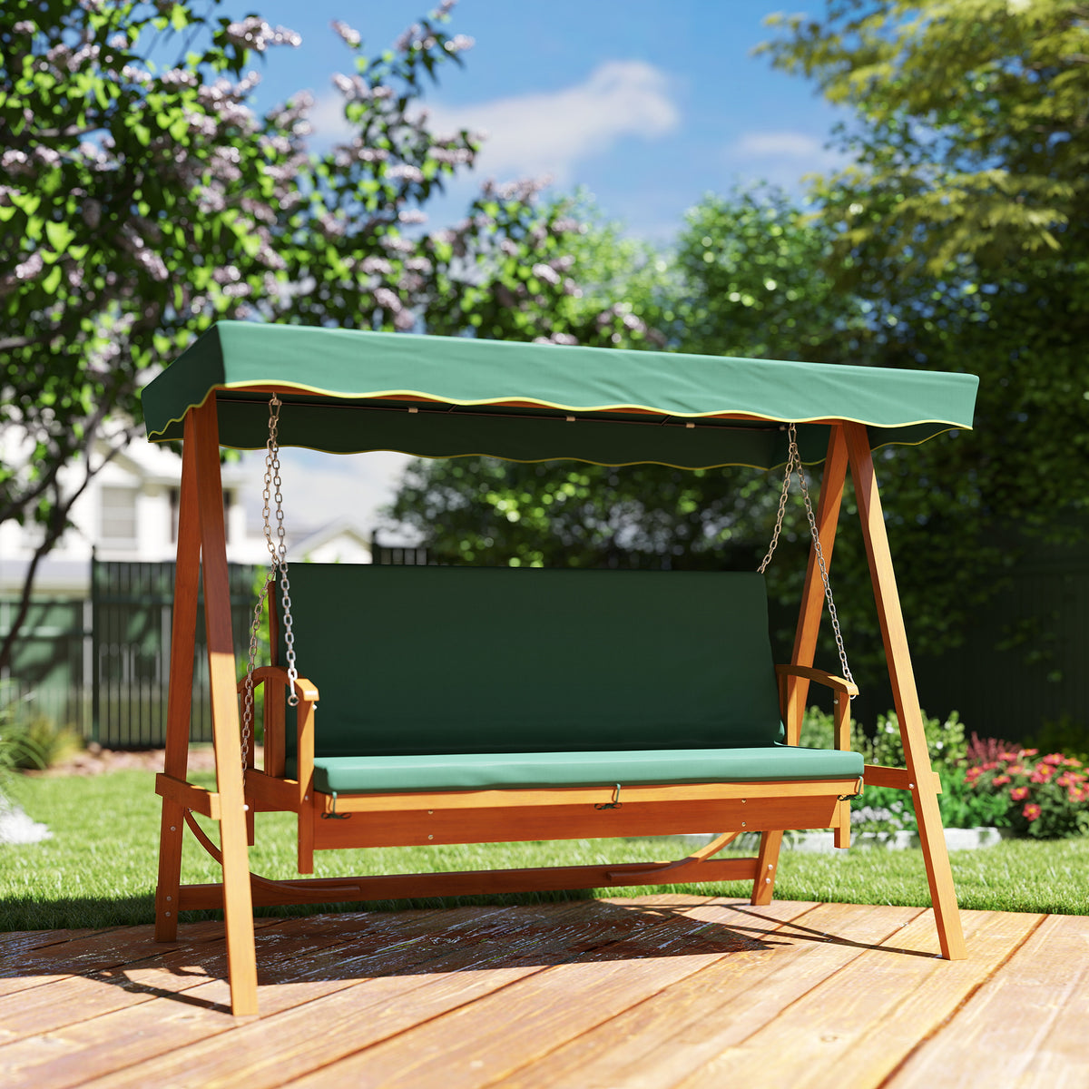 Outsunny Hollywoodschaukel mit Liegefunktion, Gartenschaukel aus Holz, 3-Sitzer, für Garten, Terrasse – Produktabbildung 2