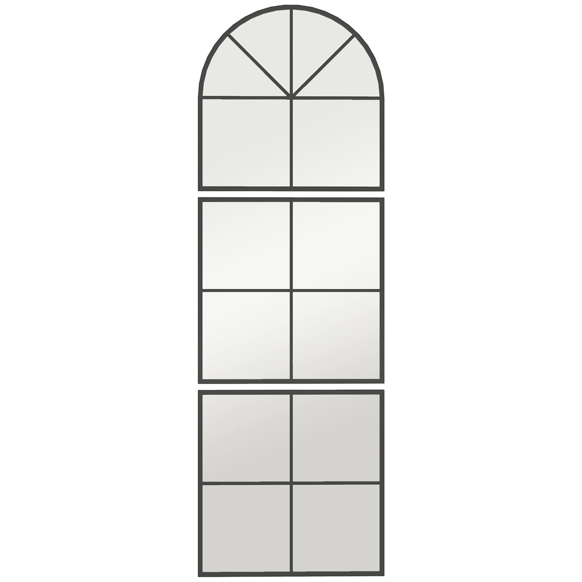 HOMCOM Wandspiegel dreiteilig, bogenförmiger Spiegel mit Metallrahmen, dekorativ 60 x 2 x 180 cm Schwarz