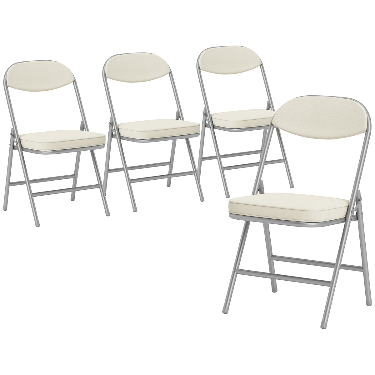 HOMCOM 4er-Set gepolsterte Klappstühle, Faltbare Stühle mit Cordbezug, Rückenlehne, Metallrahmen, Cremeweiß