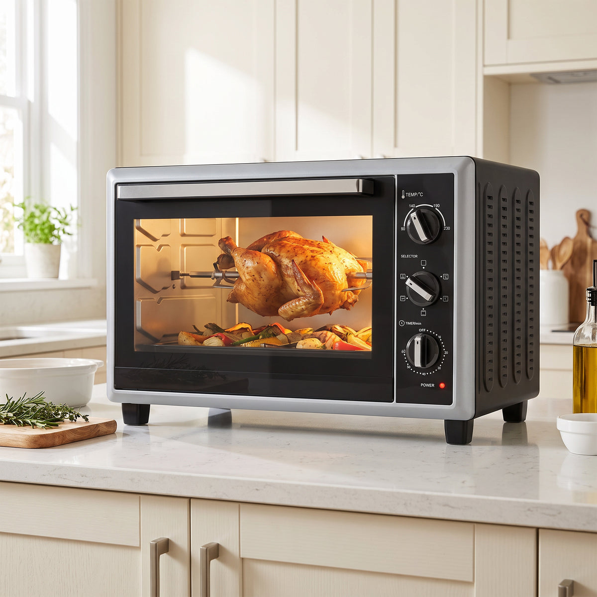 HOMCOM 46 L Mini-Backofen mit Drehspieß, Umluft, Temperaturregelung und Timer, 1800 W, Schwarz – Produktabbildung 2