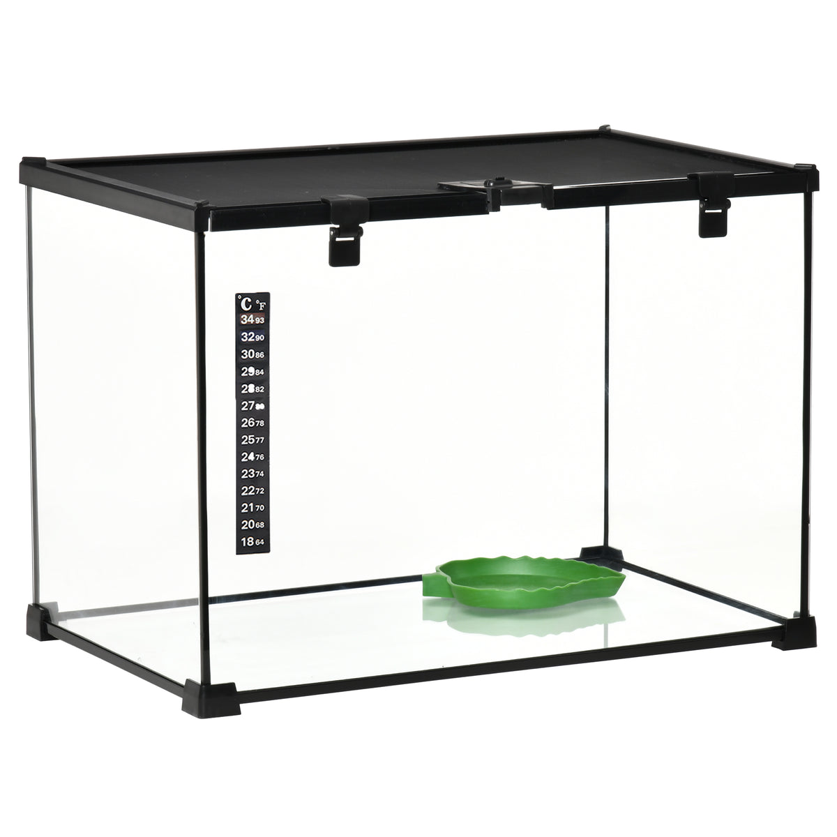 PawHut Terrarium für Reptilien Reptile Fütterungsbox Glasterrarium Amphibien Spinnentiere mit Thermometer