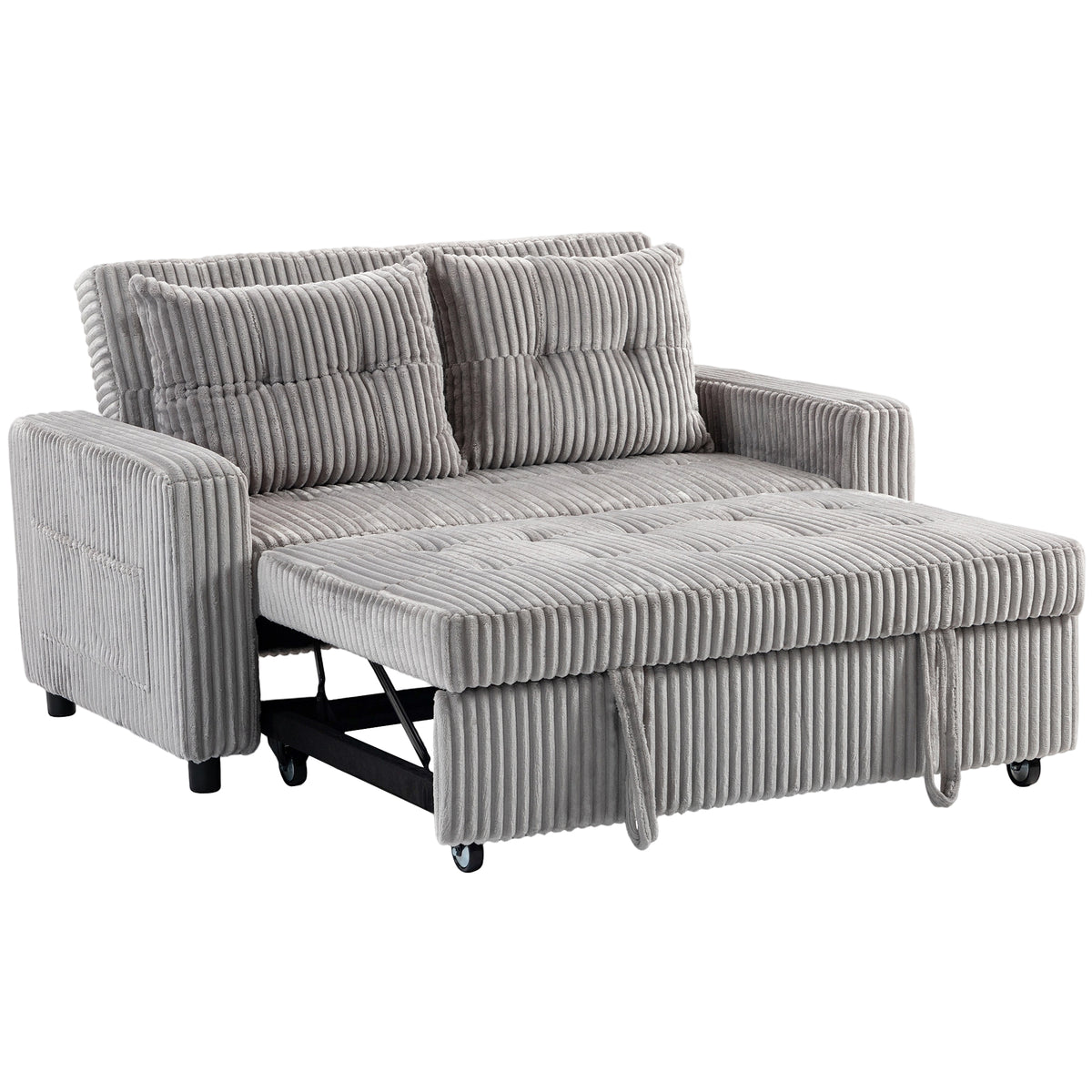 HOMCOM 2-Sitzer Sofabett, Cordbezug, zum Schlafsofa umwandelbar, 2 Kissen, Seitentaschen, 157 x 190 cm