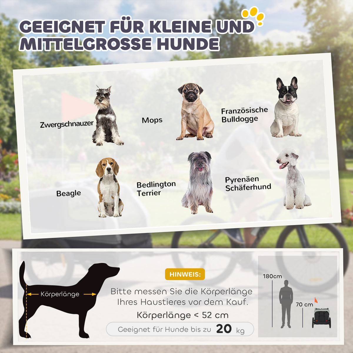 PawHut Faltbar Fahrradanhänger für Mittelgroße Hunde bis 20kg mit herunterklappbare Rampe Reflektoren – Produktabbildung 8