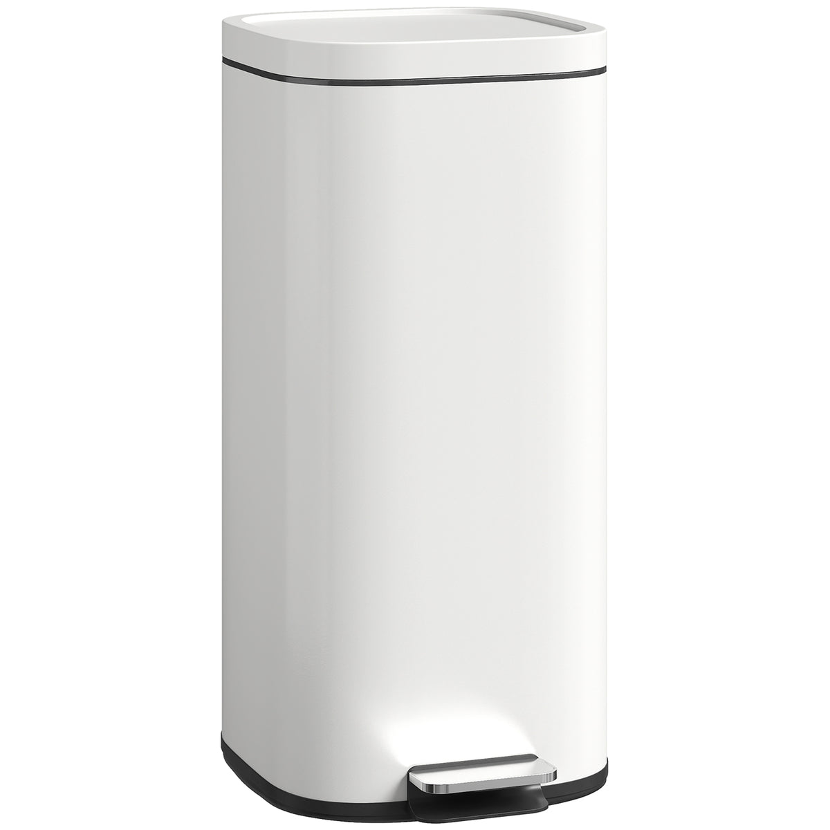 HOMCOM 30L Küchenmülleimer Pedaleimer mit Deckel, Soft-Close- und Offenhalte-Funktion für Küche, Zuhause