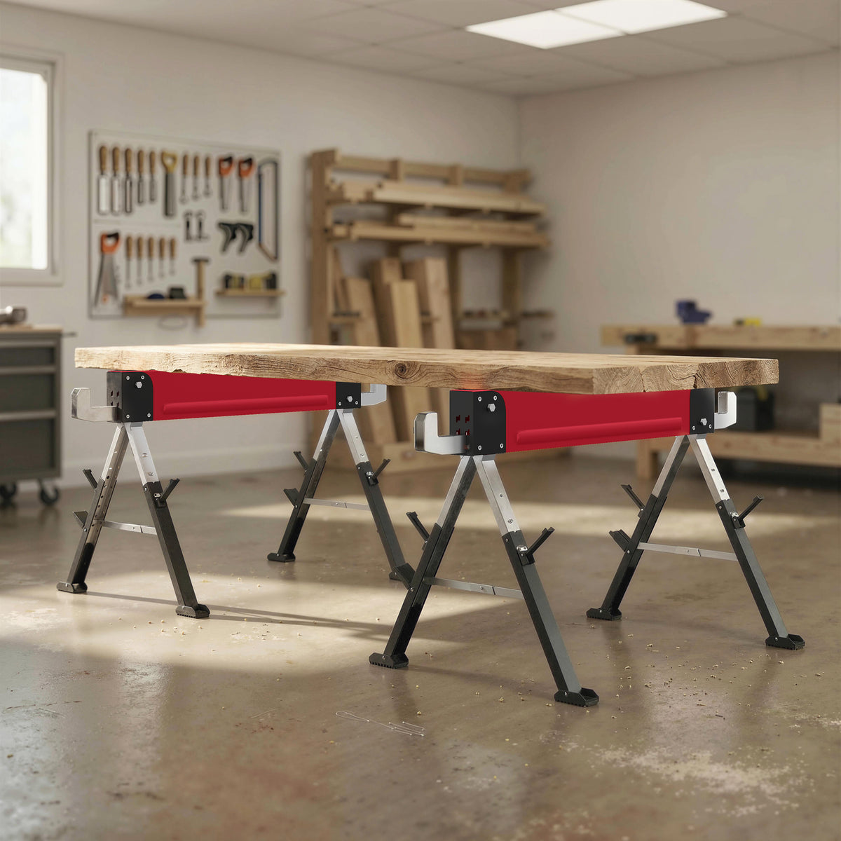 HOMCOM 2er Set Arbeitsbock bis 1160 kg klappbar Sägebock 7-fach höhenverstellbar 64-81 cm Gerüstbock aus – Produktabbildung 2