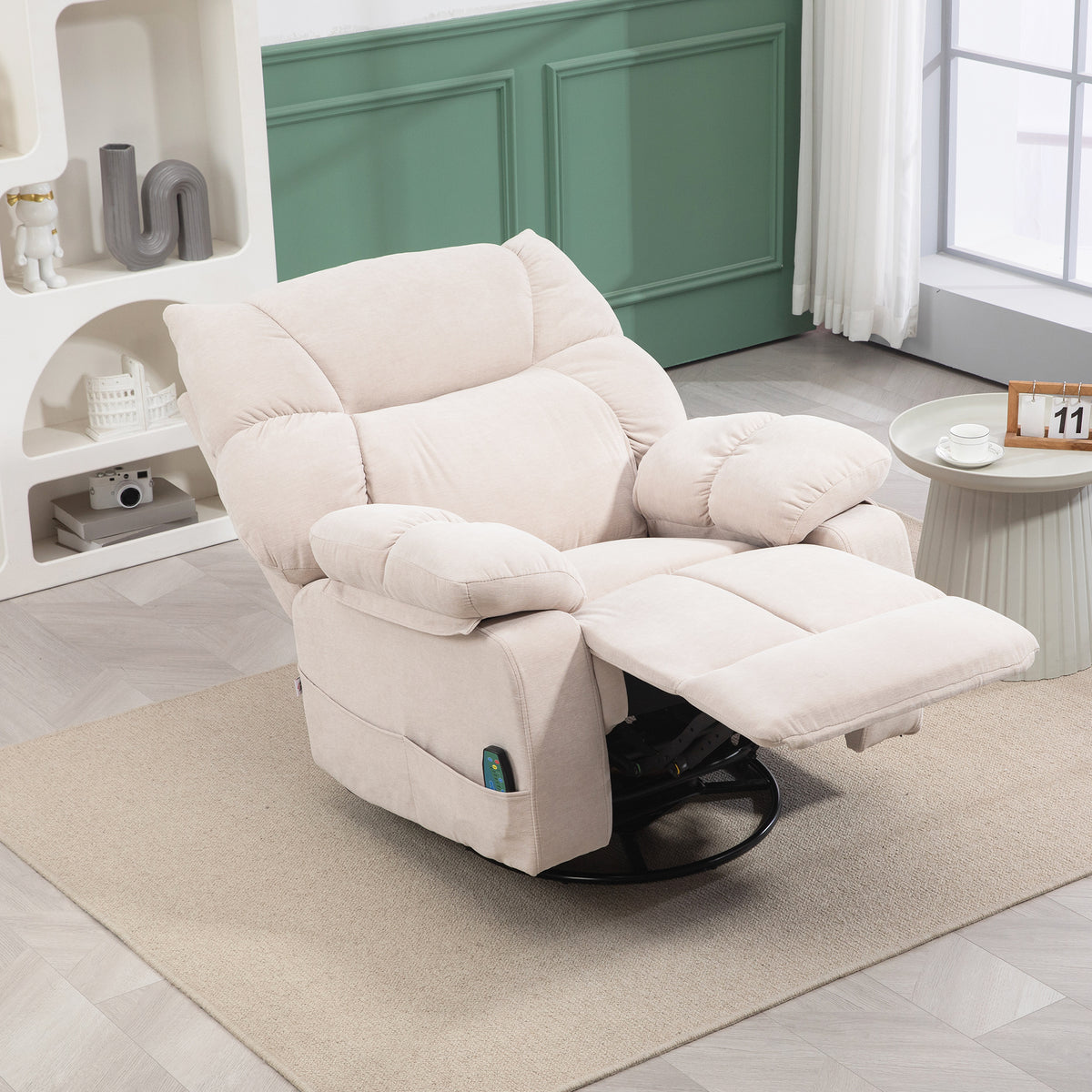 HOMCOM Massagesessel mit Wärme- & Liegefunktion, drehbar, bis 150 kg, Metallgestell, 98x90x98cm, Beige – Produktabbildung 2