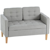 HOMCOM Zweisitzer-Sofa mit Stauraum, Knopfheftung, Kissen, Kautschukbaumholz, 117x62x78cm, Hellgrau