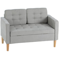 HOMCOM Zweisitzer-Sofa mit Stauraum, Knopfheftung, Kissen, Kautschukbaumholz, 117x62x78cm, Hellgrau