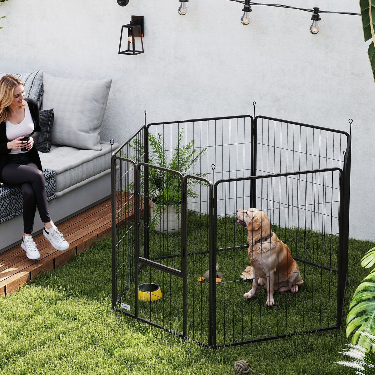 PawHut Hundezaun, Haustiergehege, 6 Paneele, Stahl, faltbar, Grau – Produktabbildung 2