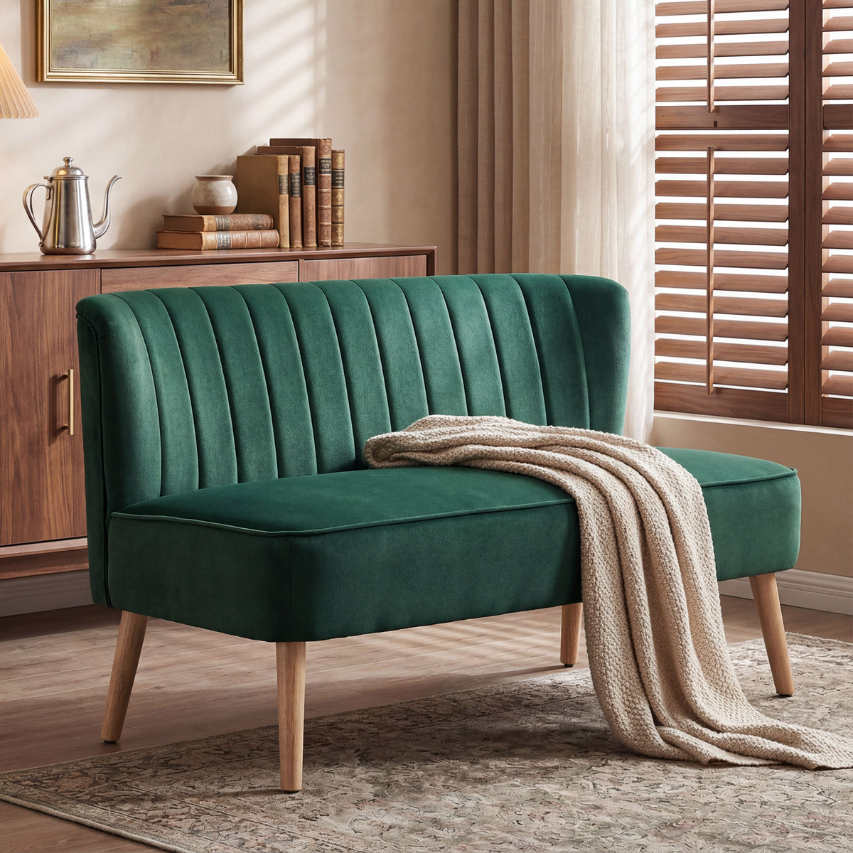 HOMCOM Sofa Retrodesign 2-Sitzer-Sofa, Holzbeine, 117 cm x 56,5 cm x 77 cm, Dunkelgrün – Produktabbildung 9