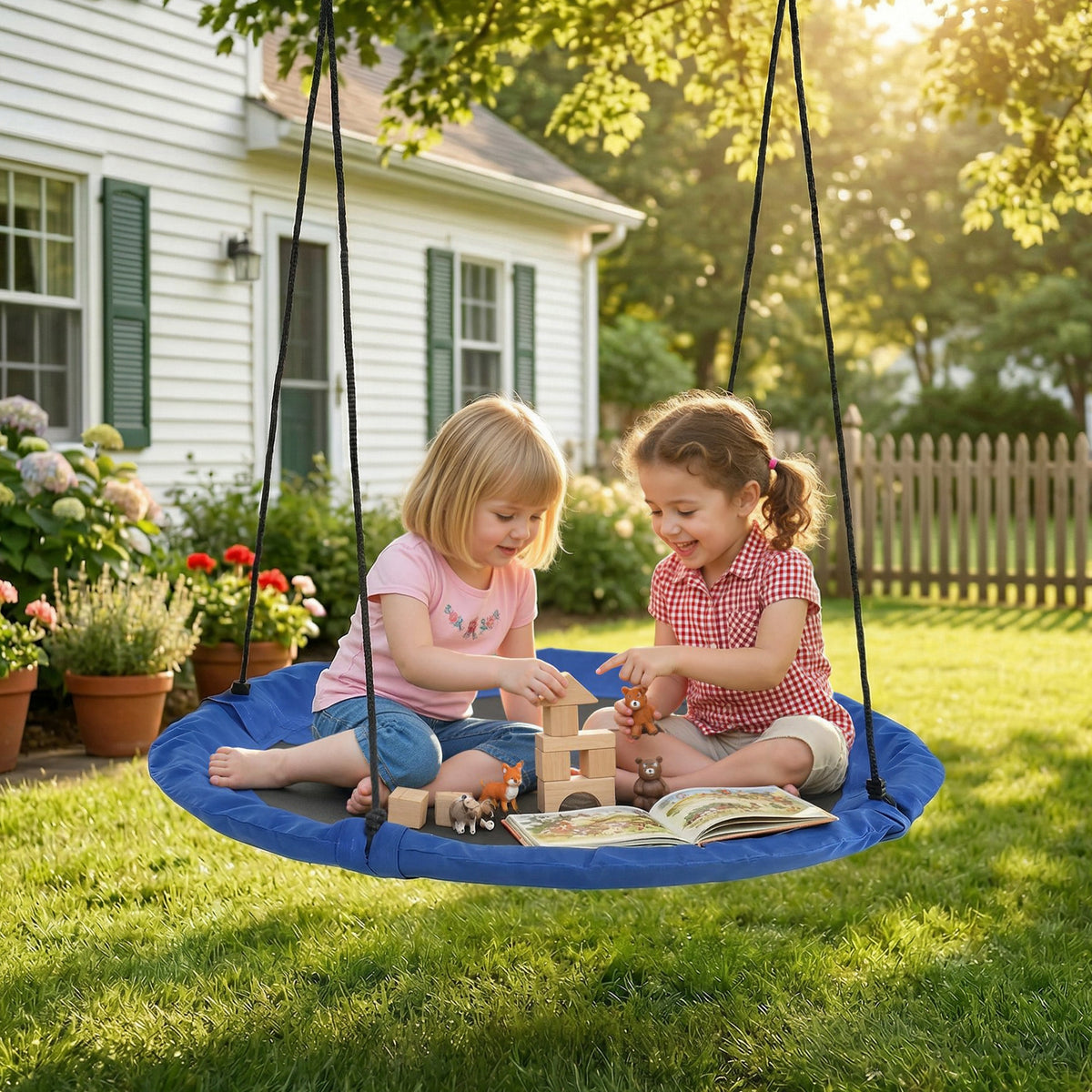 Outsunny Nestschaukel, wetterfest, bis 100 kg, längenverstellbare Seile, Φ110 cm, Blau – Produktabbildung 2