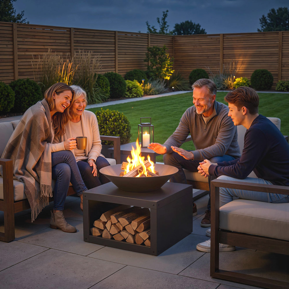 Outsunny Feuerschale Ø59 cm Feuerstelle mit Holzablage, Schürhaken, Holz & Kohle nutzbar, Rund Schwarz – Produktabbildung 2