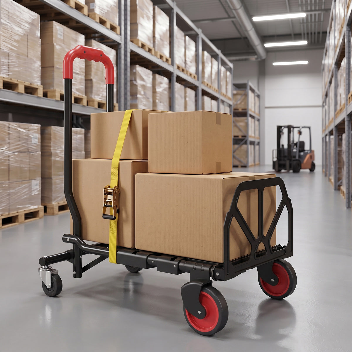 HOMCOM 2-in-1 Plattformwagen Sackkarre Klappbar Transportwagen mit Lenkrollen, Griff, Stahl bis 120 kg – Produktabbildung 2