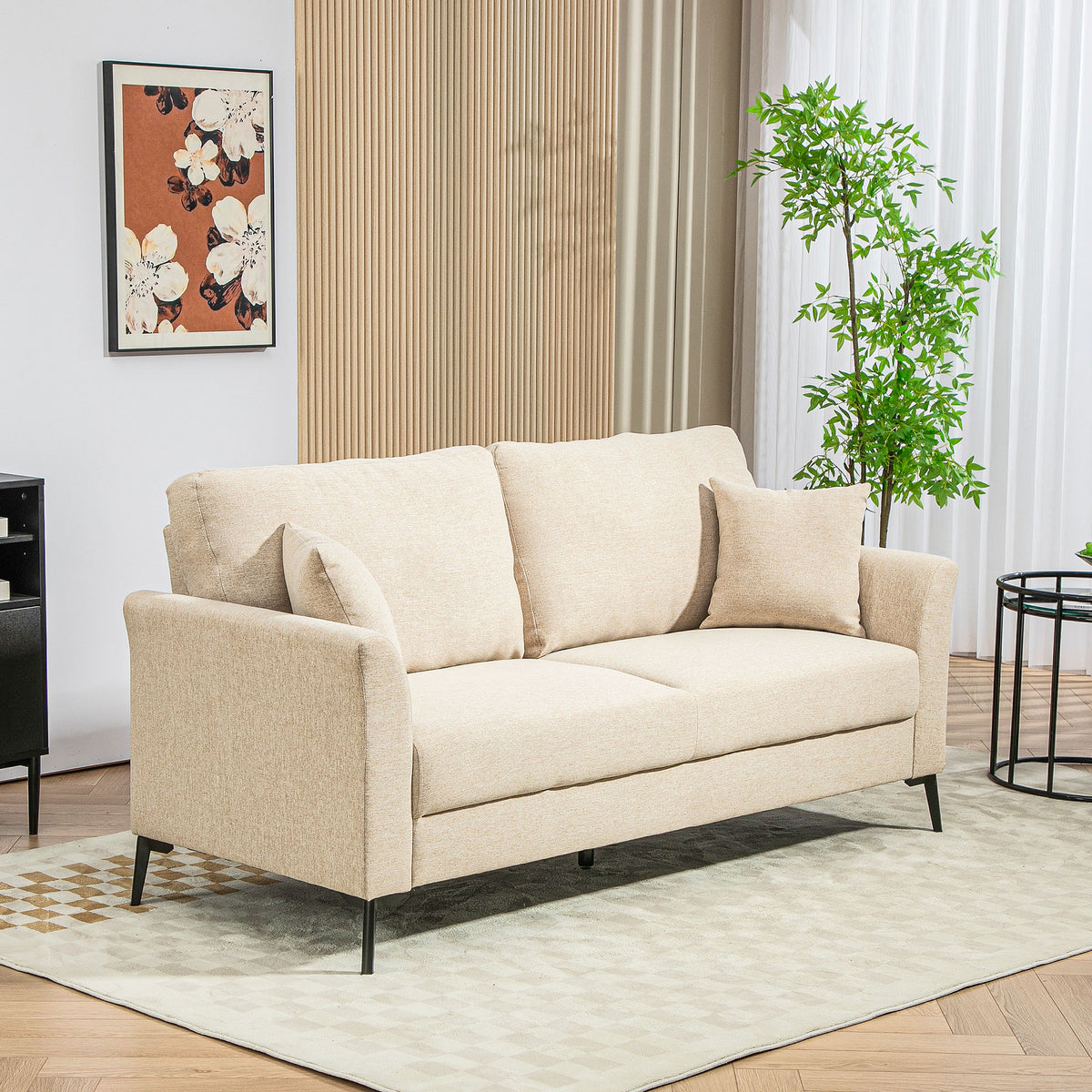 HOMCOM 2-Sitzer Sofa mit Leinenoptik, dicke Polsterung, bis 360 kg, 179 x 80 x 89 cm, Beige – Produktabbildung 2
