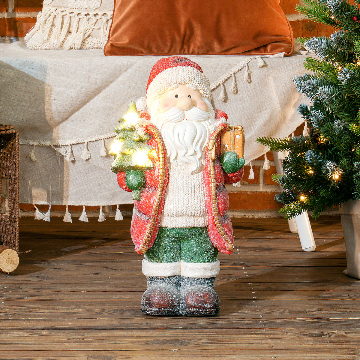 HOMCOM Weihnachtsmannfigur mit Baum und Geschenk, 3 warmweiße LEDs, batteriebetrieben, 50 cm – Produktabbildung 2