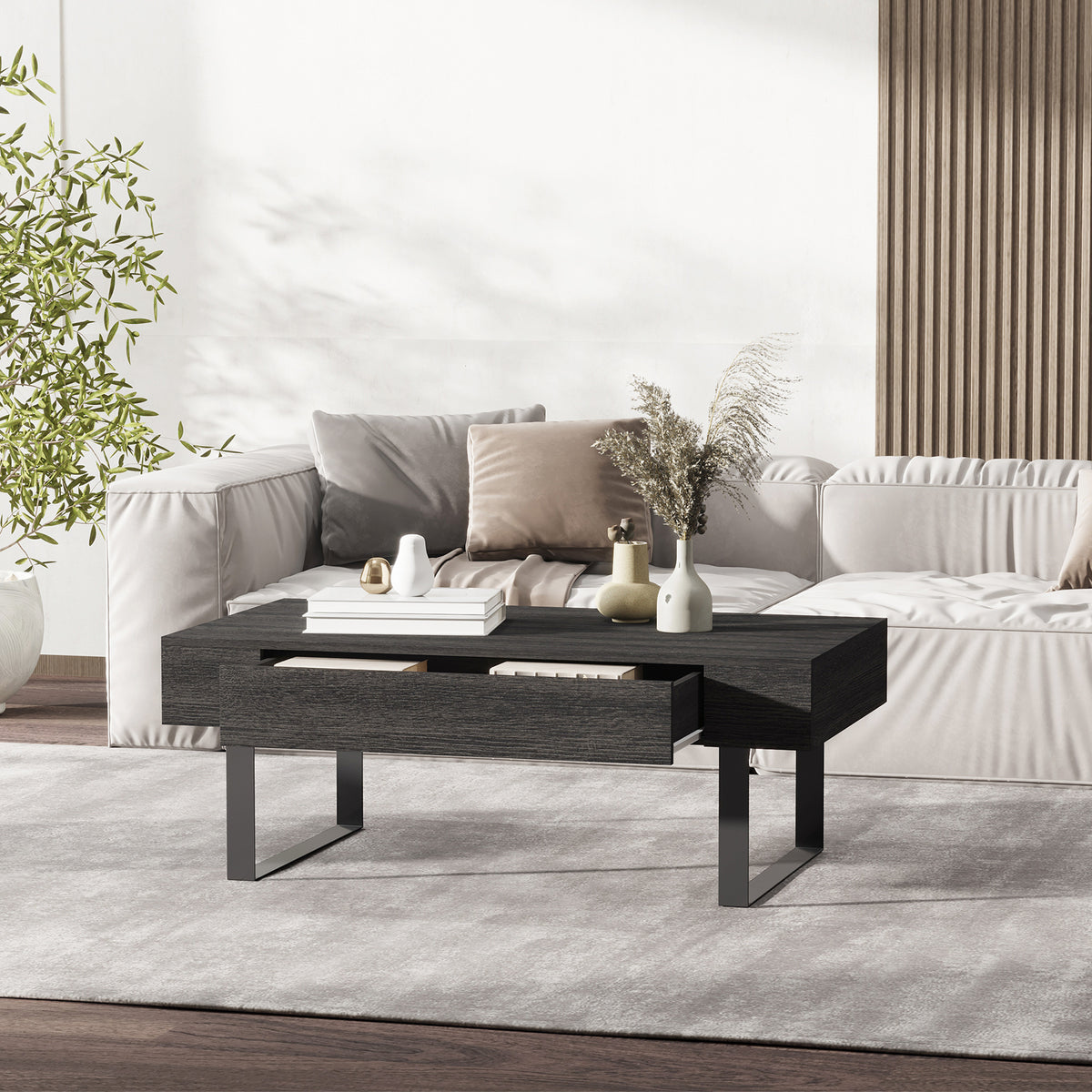 Couchtisch Wohnzimmertisch mit Schublade Modern Sofatisch mit Metallrahmen Beistelltisch Kaffeetisch für – Produktabbildung 2