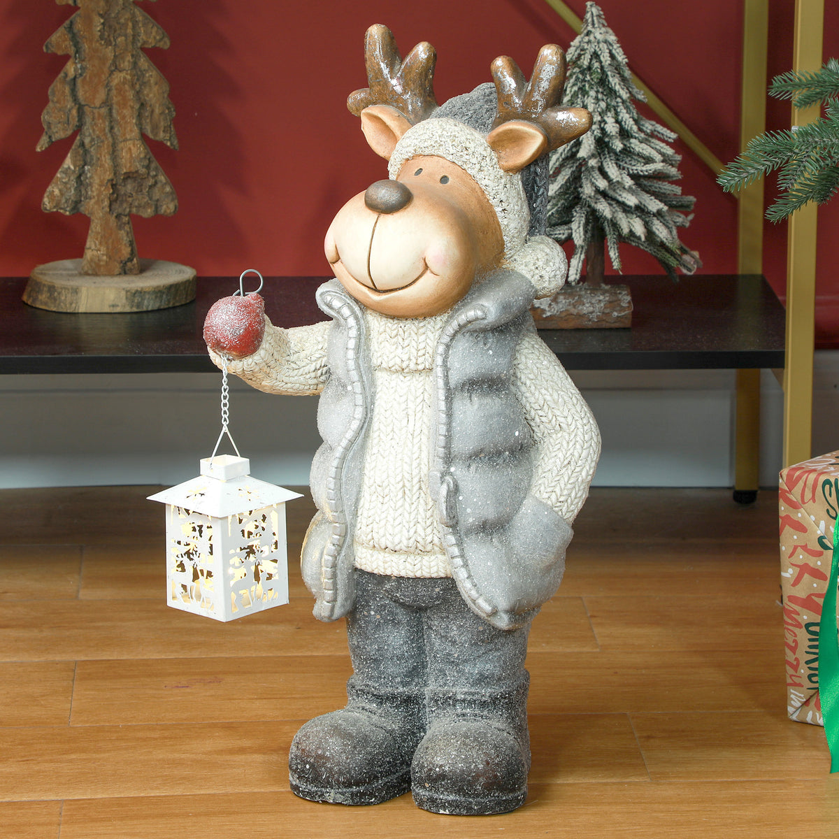 HOMCOM Weihnachtsdeko, Rentier mit Laterne, LED, batteriebetrieben, 25,5 x 19,5 x 52 cm – Produktabbildung 2