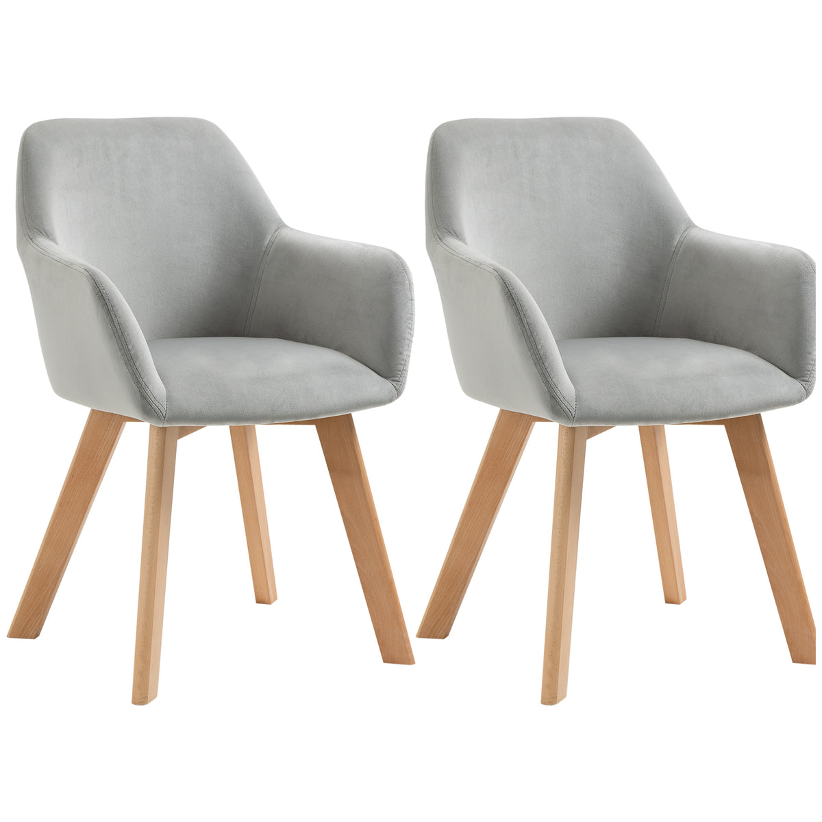 HOMCOM 2er-Set Stühle, Esszimmerstühle, Samtoptik, Holzbeine, 54 cm x 57 cm x 80 cm, Grau + Natur