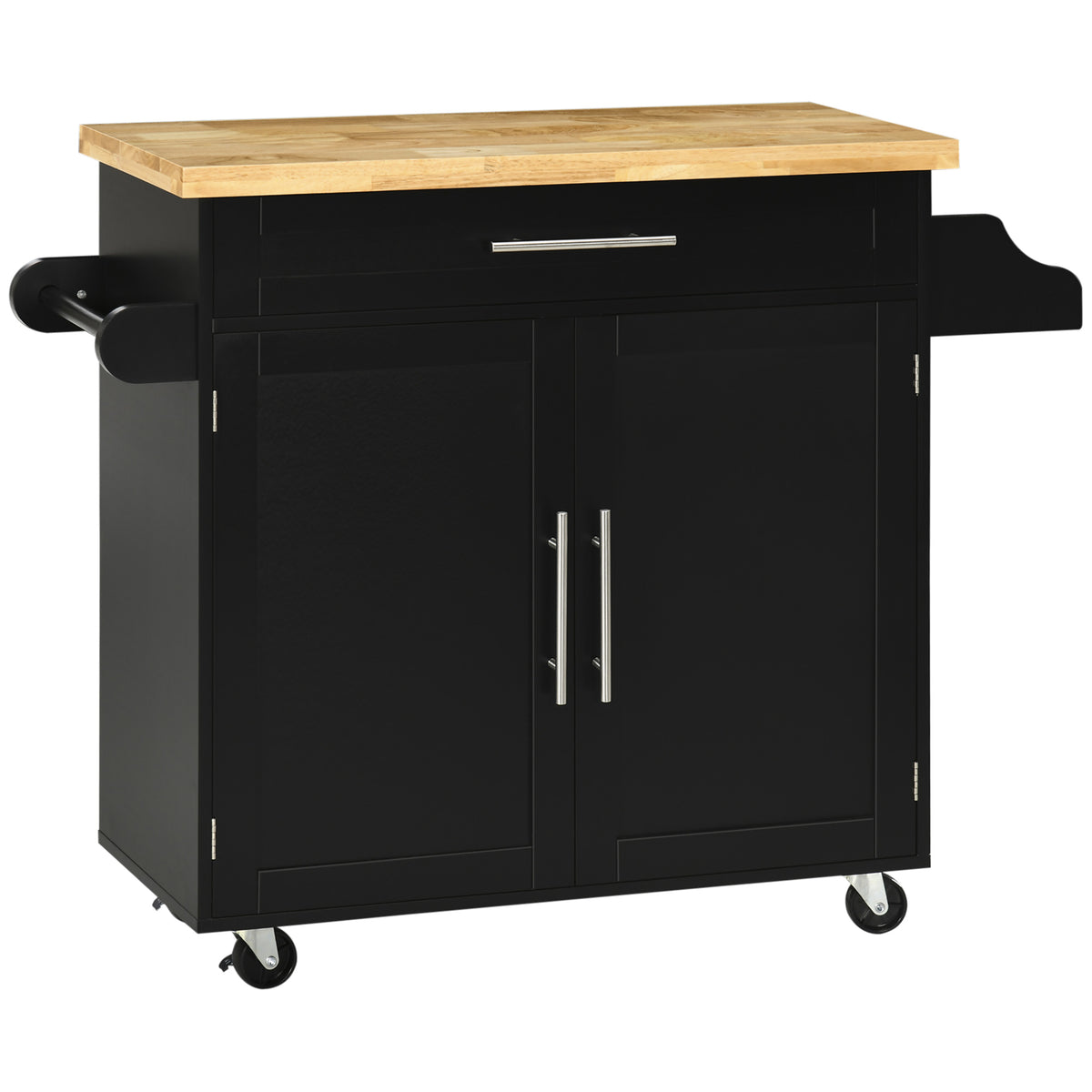 HOMCOM Küchenwagen Servierwagen Kücheninsel, 1 Gewürzregal, 1 Handtuchhalter, 109 cm x 40 cm x 89 cm, Schwarz