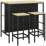 HOMCOM Bar-Set, 2 Barstühle & 1 Bartisch, fleckenresistent, stabil, Stahlrahmen, Schwarz/Eiche
