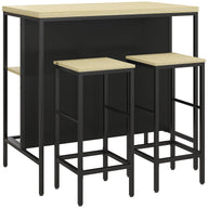 HOMCOM Bar-Set, 2 Barstühle & 1 Bartisch, fleckenresistent, stabil, Stahlrahmen, Schwarz/Eiche
