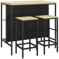 HOMCOM Bar-Set, 2 Barstühle & 1 Bartisch, fleckenresistent, stabil, Stahlrahmen, Schwarz/Eiche