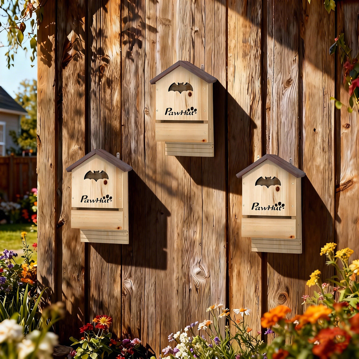 PawHut Fledermauskasten 3er Set aus Tannenholz Fledermaushaus für Fledermäuse zum Aufhängen für Gärten – Produktabbildung 2