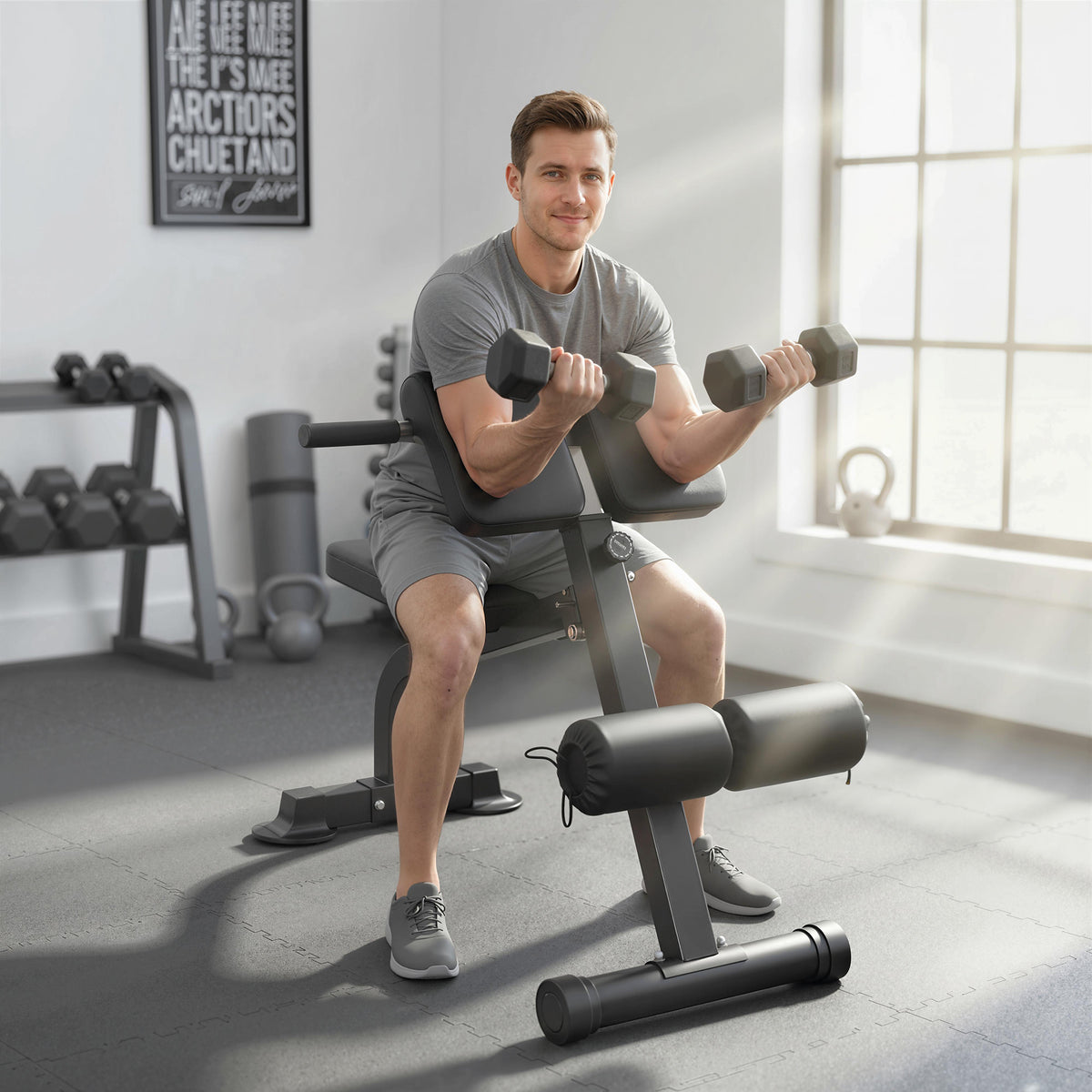 Trainingsbank, Hantelbank, Fitnessbank, Stahlrahmen, Schwarz – Produktabbildung 2