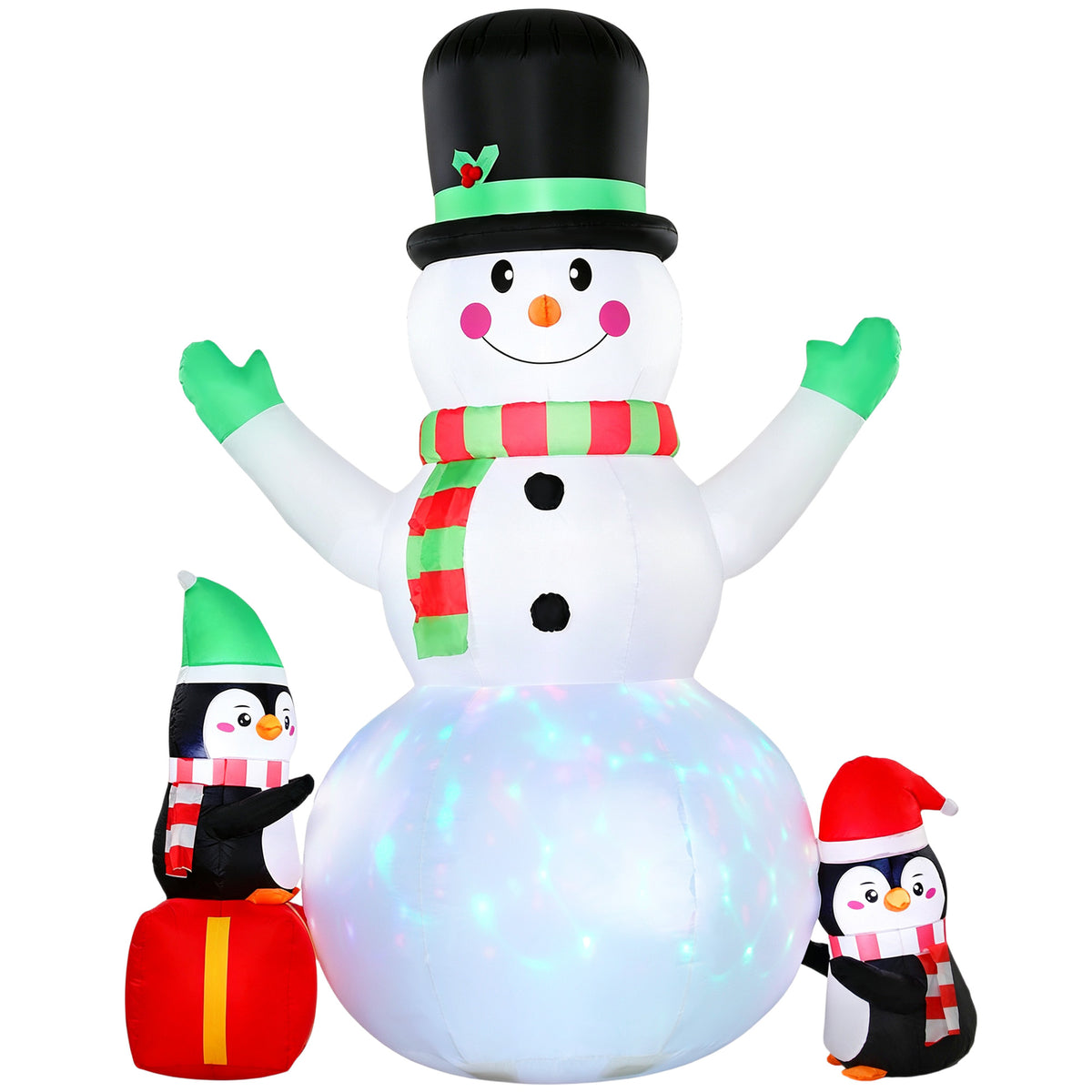 Outsunny Aufblasbarer Weihnachts-Schneemann, 243 cm, mit buntem LED-Licht, für draußen