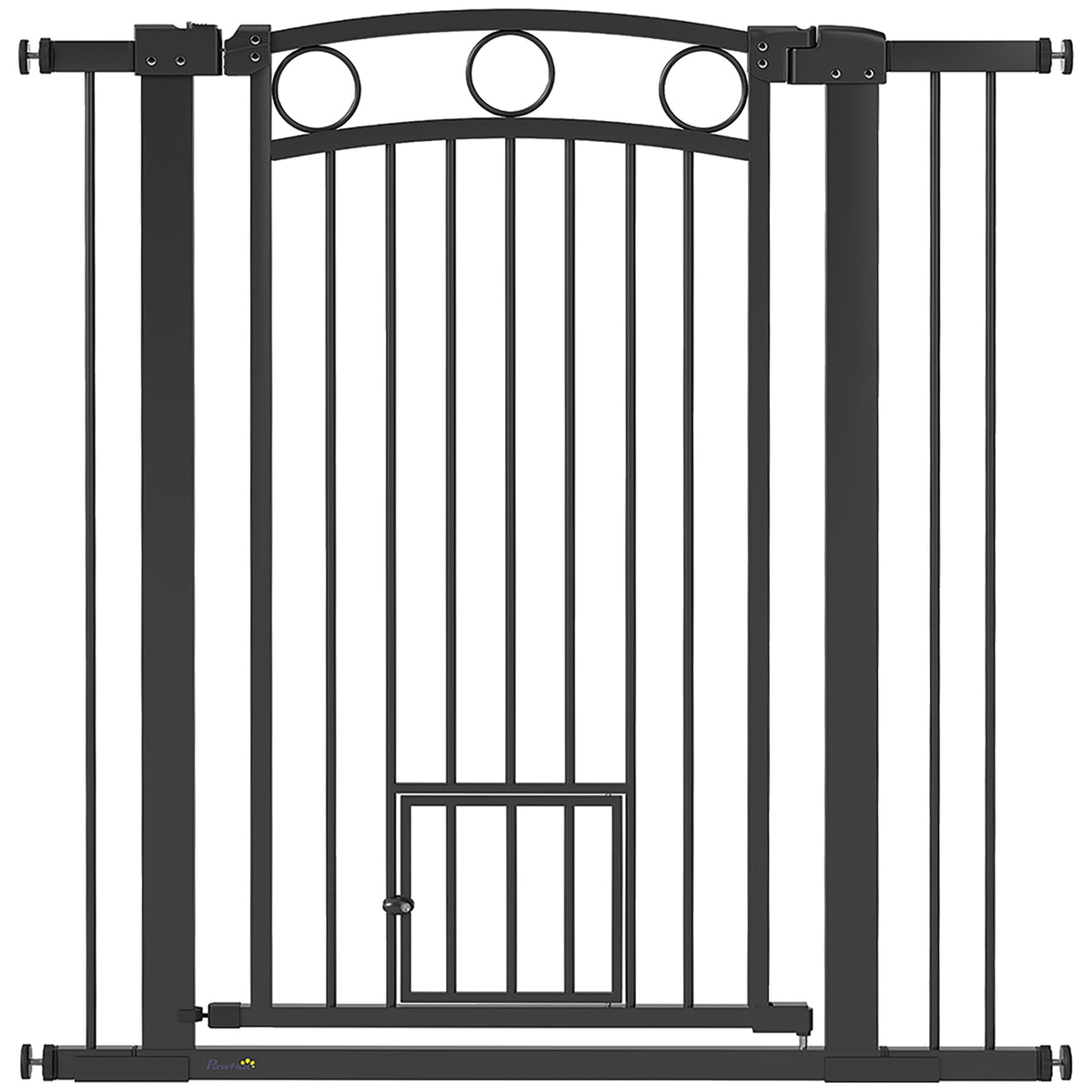 PawHut 106 cm hohes Haustiergitter mit anpassbarer Breite, integrierte Katzentür, für Treppen und Türrahmen
