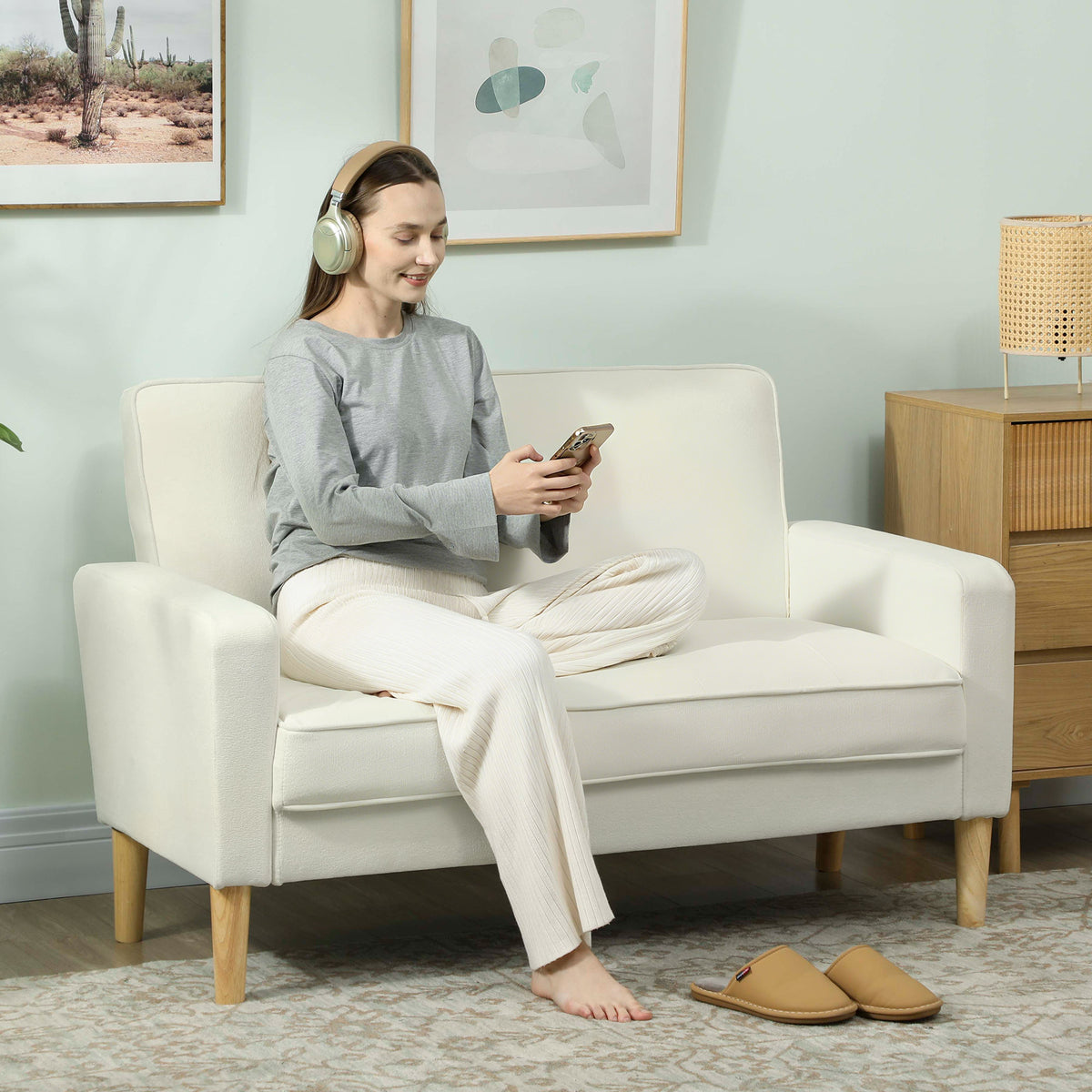 HOMCOM 2-Sitzer-Sofa, Doppelsitzsofa mit Kautschukholzbeinen, Polstersofa für Wohnzimmer, Schlafzimmer – Produktabbildung 2