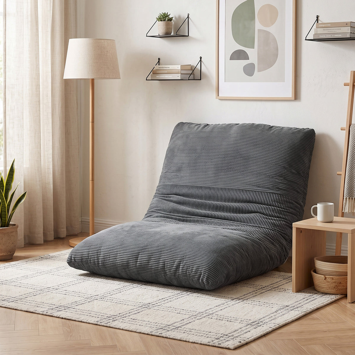 HOMCOM 2-in-1 Bodensessel aus Cord, klappbares Bodensofa zum Lesen, Gaming & Meditieren, Schlafsofa für – Produktabbildung 2
