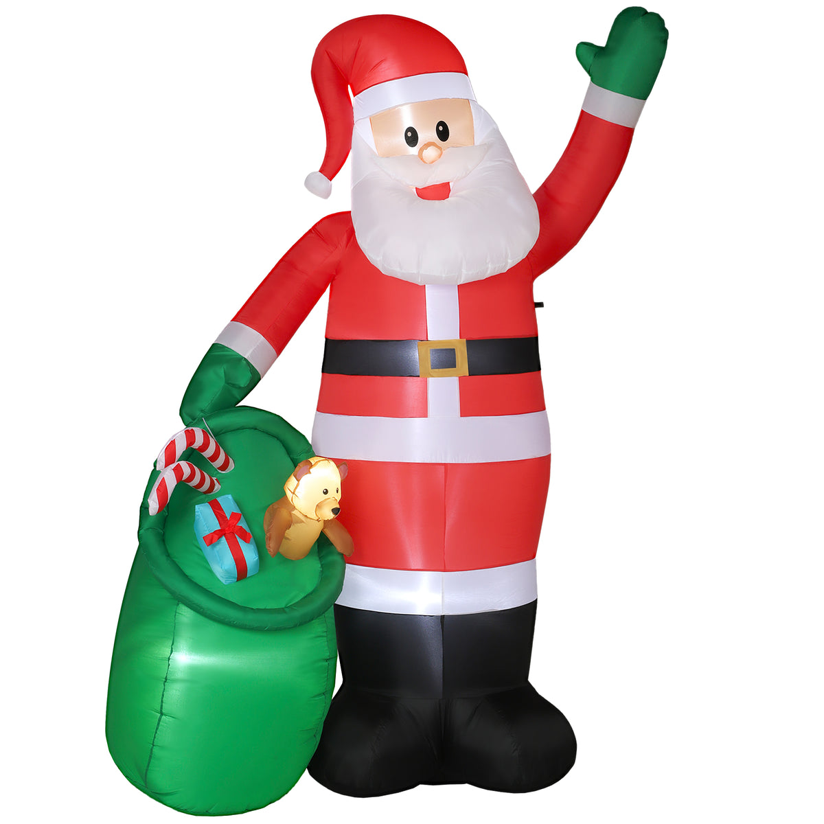 Outsunny Aufblasbarer Weihnachtsmann, 275 cm, mit Sack und Bär, Weihnachtsdeko mit integrierten LED-Lichtern