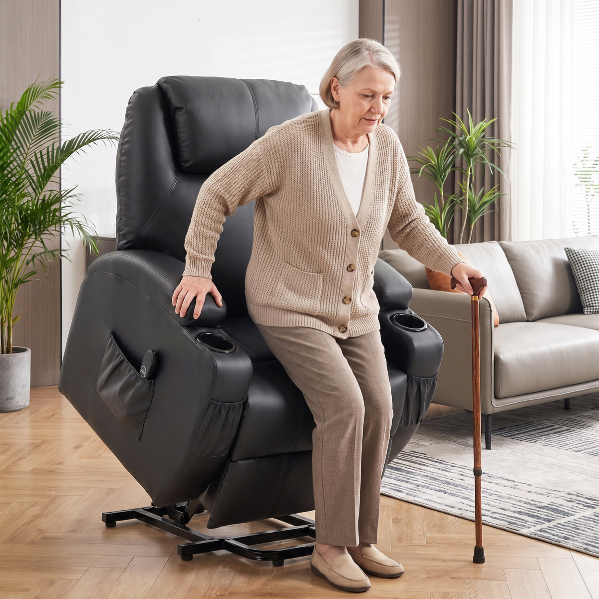 HOMCOM Fernsehsessel Relaxsessel mit Aufstehhilfe, Elektrisch TV-Sessel mit Liegefunktion, Fernbedienung – Produktabbildung 2